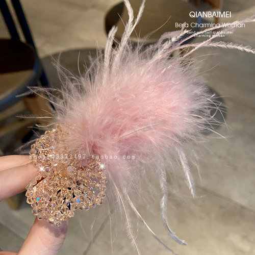 气质蓬松羽毛水晶发夹氛围感发饰
