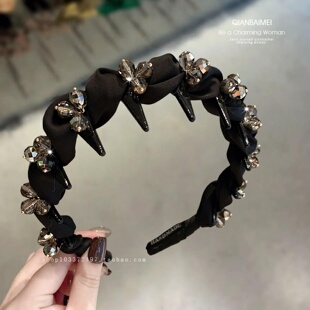高级感水晶黑色发卡头箍前额高颅顶发箍显发量多发饰重工防滑发捆