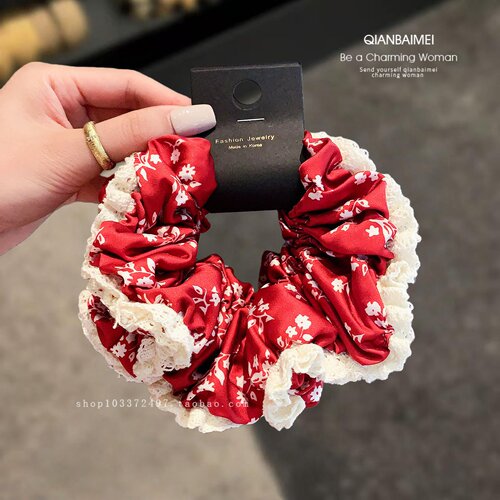 韩系碎花蕾丝花边大肠发圈女款