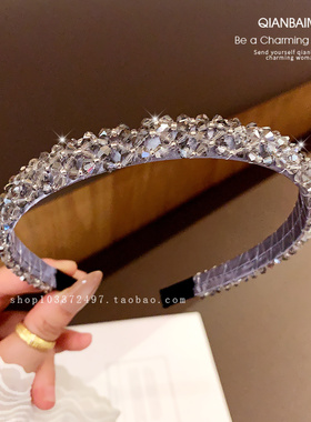 东大门时尚串珠水晶灰色发箍女高端洋气发卡百搭轻奢精致碎发头箍