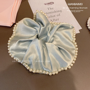 法式缎面珍珠边大肠发圈大号发饰头圈韩系高颜值盘发头绳发绳皮圈