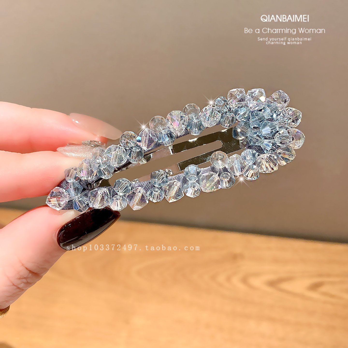 发夹女蓝色轻奢水晶超闪镂空侧边夹时尚洋气高端刘海夹子碎发整理,饰品/流行首饰/时尚饰品新,发饰,淘宝优惠券,粉丝福利购,淘宝优惠卷