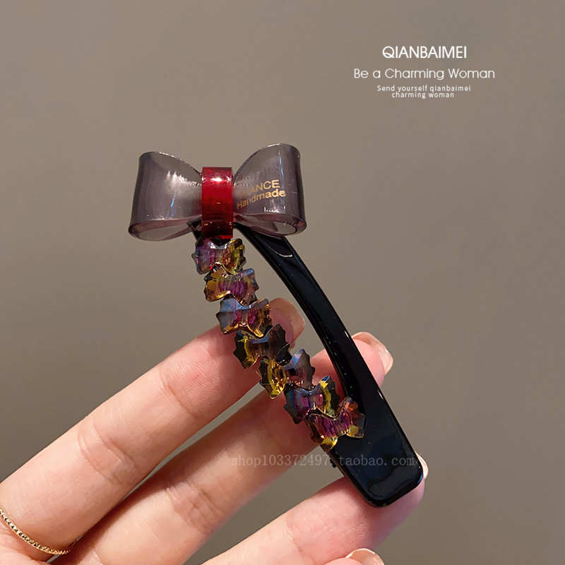 气质闪钻彩色蝴蝶结发夹满钻