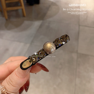 复古高端水钻小发夹刘海侧边夹珍珠高级感复古边夹一字夹头饰发饰