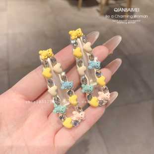 夏日多巴胺小熊发夹甜美元 气侧边夹闪钻高级感刘海夹发饰可爱发卡