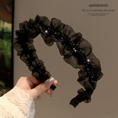 新款 高级感洗脸发卡百搭发饰品 褶皱网纱发箍超仙压发水晶发捆夏季