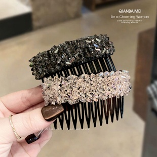 精致水晶重工发梳碎发整理神器时尚前额刘海夹倒插梳高级感发夹女