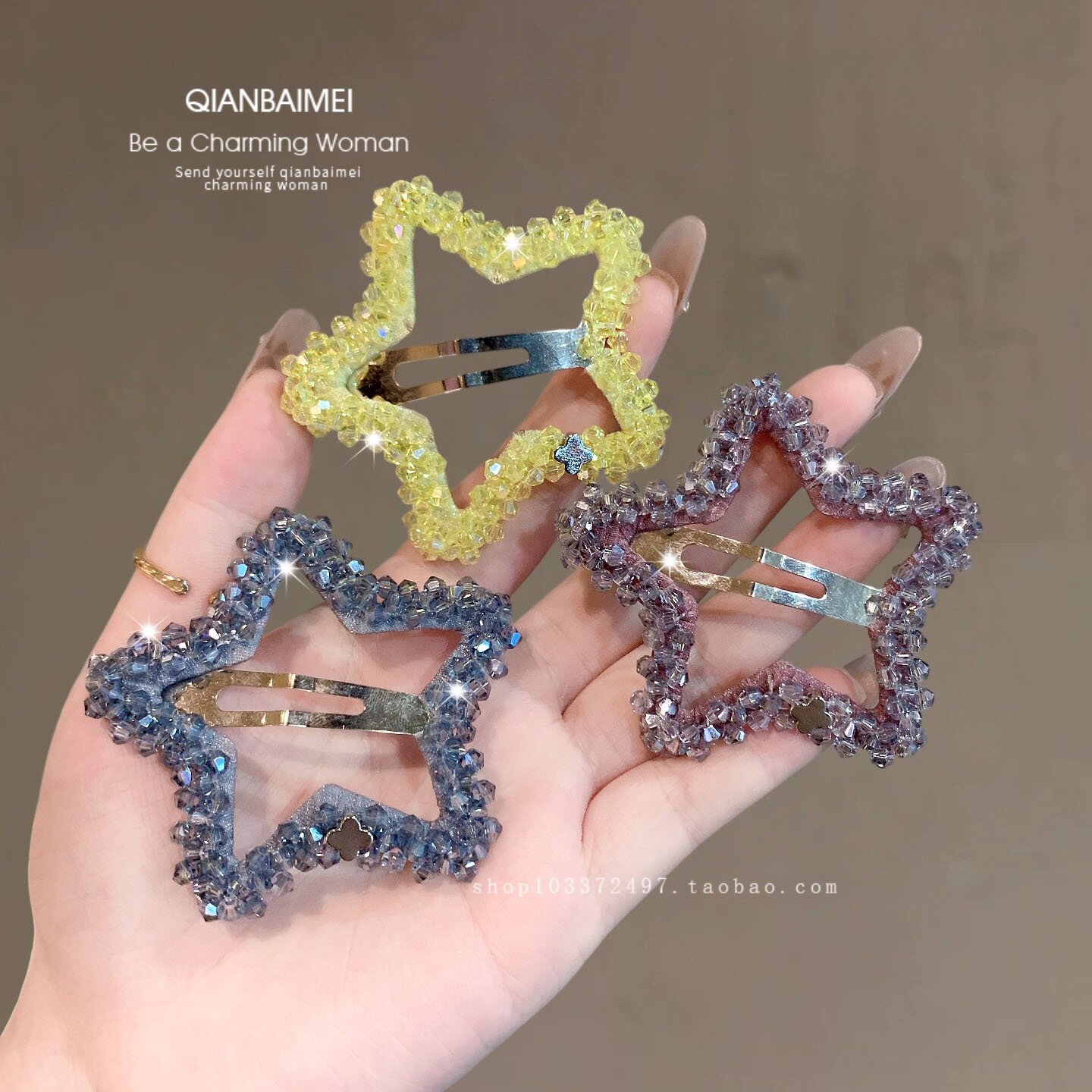 韩版复古水晶星星边夹女刘海夹图片