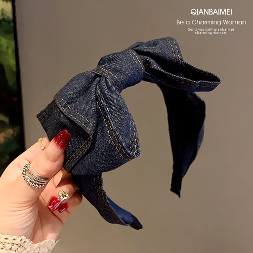 高颅顶宽边夏日牛仔发箍复古