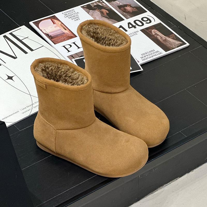 中筒雪地靴女2025冬季新款磨砂皮防滑套筒舒适内增高保暖棉鞋短靴