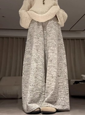 灰色小香风阔腿裤女秋季2025新款小个子高腰显瘦休闲慵懒风直