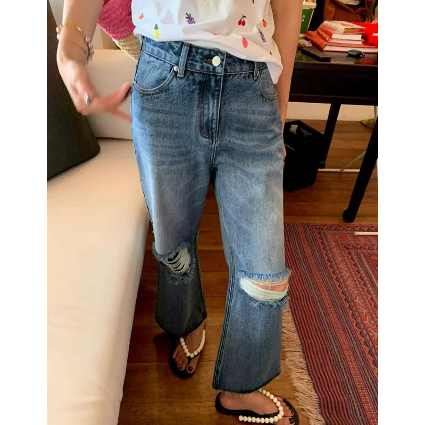 富尔大码定制女装肥妹妹mm破洞阔腿牛仔夏高腰宽松显瘦遮胯九分裤,女装/女士精品,大码裤装,淘宝优惠券,粉丝福利购,淘宝优惠卷