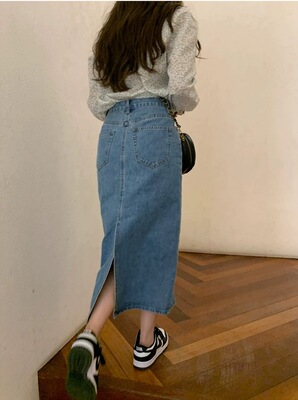 大码女装牛仔开叉宽松显瘦半身裙