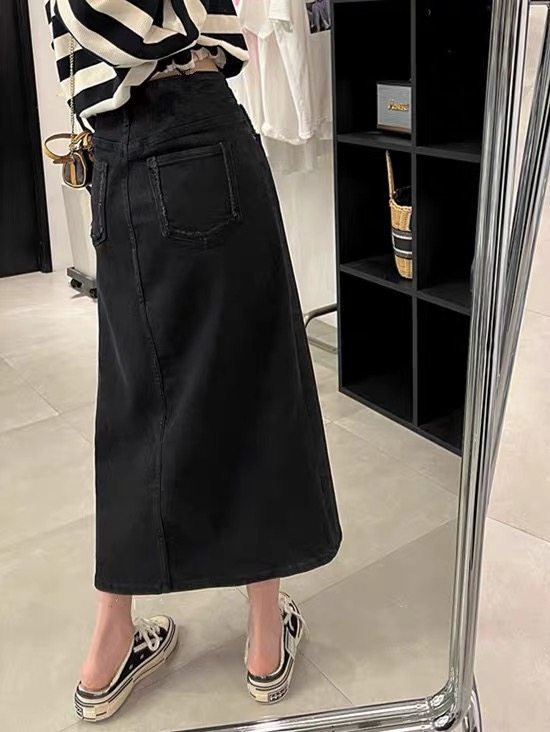 富尔大码定制女装微胖mm黑色开叉A字牛仔裙夏高腰宽松显瘦中长裙,女装/女士精品,大码半身裙,淘宝优惠券,粉丝福利购,淘宝优惠卷