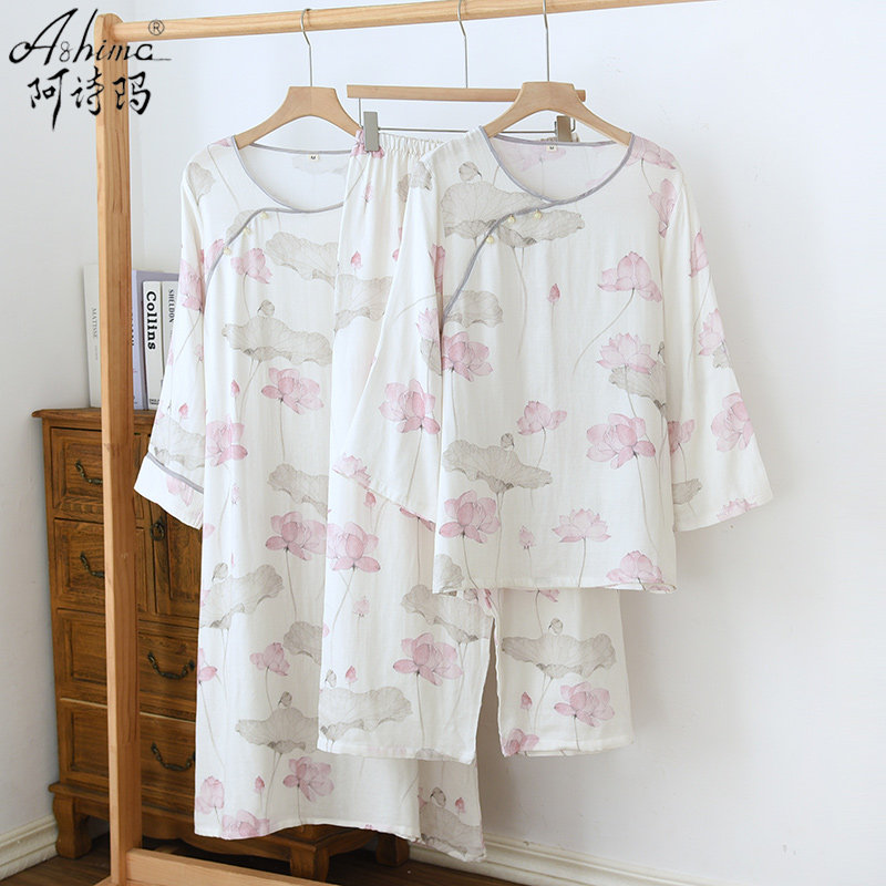 新中式睡衣女夏季薄款双层竹棉纱布复古国风汉服家居服睡裙春夏天