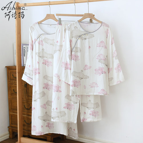 新中式睡衣女夏季薄款双层竹棉纱布复古国风汉服家居服睡裙春夏天
