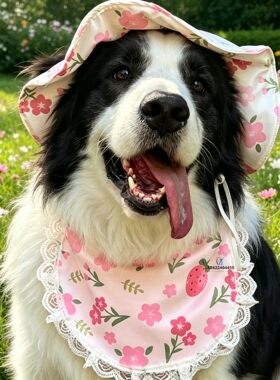 边牧专用狗狗帽子大型犬宠物狗露耳朵遮阳帽狗耳小狗装饰围脖拍照