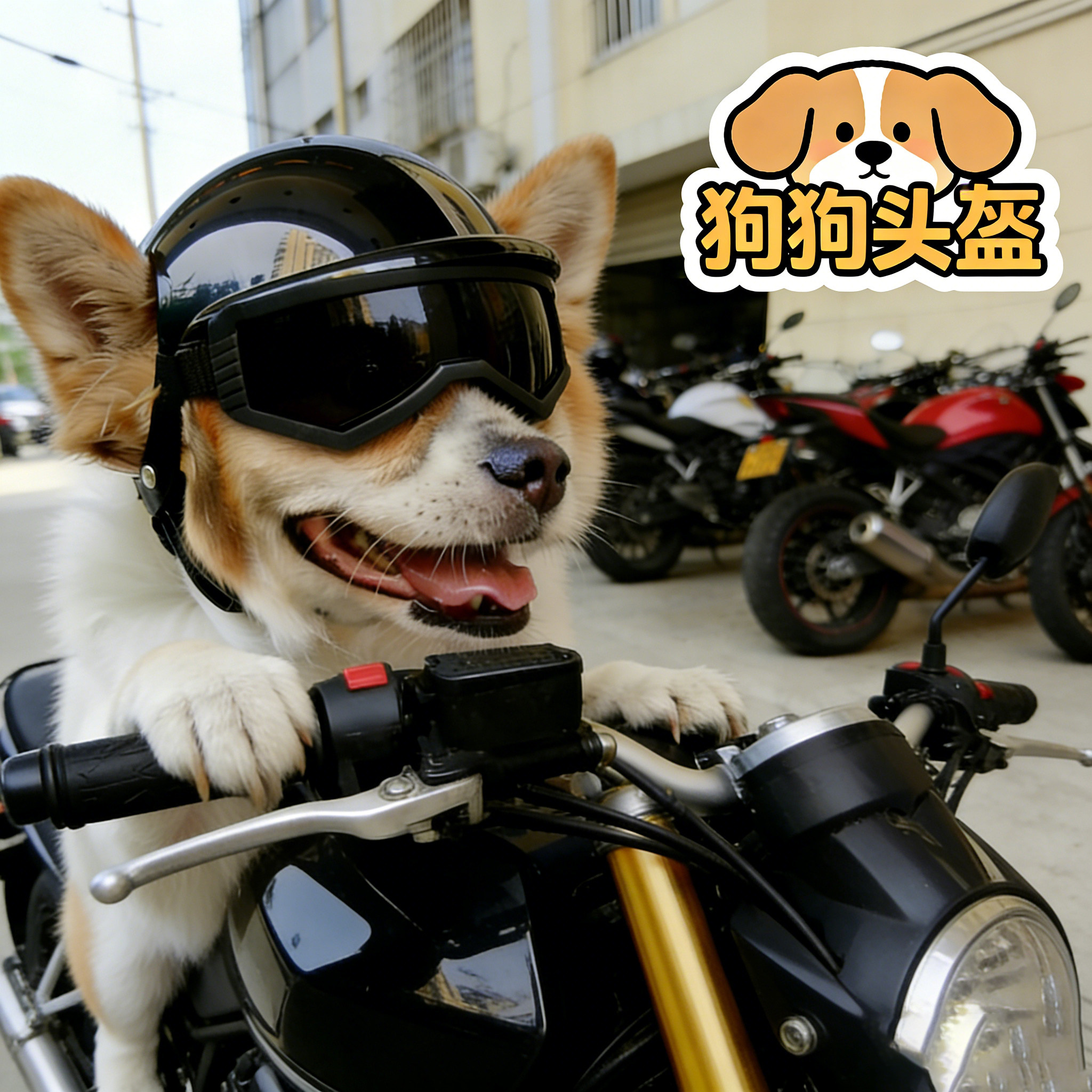 柴犬专用狗狗头盔护目镜小狗安全帽眼镜宠物露耳朵狗帽子骑行装备