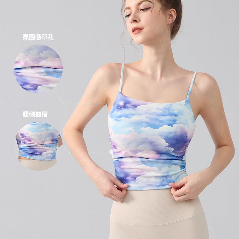 夏季瑜伽背心美背印花聚拢图片