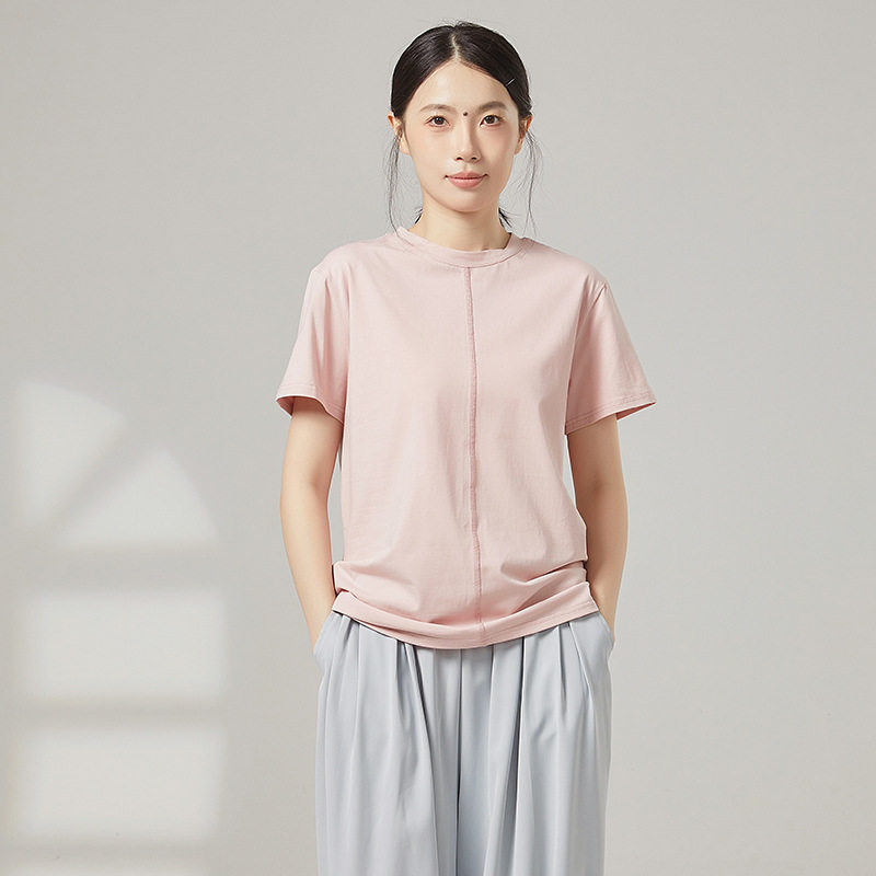 现代舞百搭简约圆领短袖上衣女款春夏季休闲健身修身纯色T恤