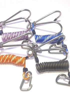 bubblescuba 316不锈钢潜水流勾1.5米弹簧伸缩绳配316不锈钢扣