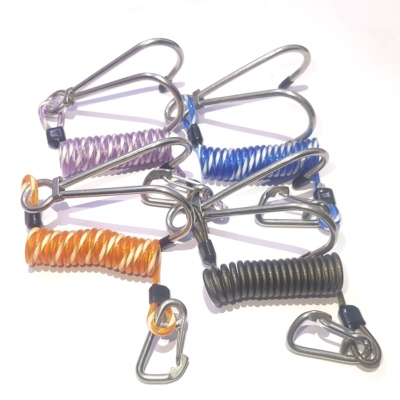 bubblescuba 316不锈钢潜水流勾1.5米弹簧伸缩绳配316不锈钢扣