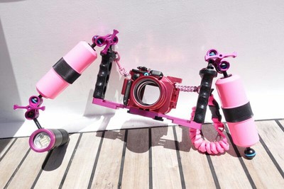 bubblescuba高颜值铝合金潜水摄影粉红色双握把浮力臂套装