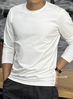 男士春秋装纯棉长袖t恤圆领休闲内搭简约修身纯色打底基础百搭衫