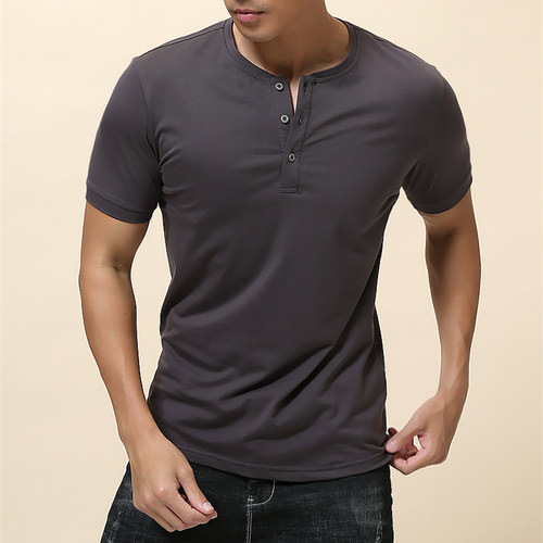 舒爽棉男短袖亨利领凉感纯棉开门筒美式复古硬汉白色上衣修身T恤