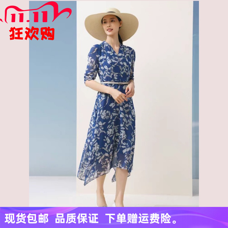 娜家商场同款2025夏季新款时尚印花连衣裙(配腰带)NF08691N5