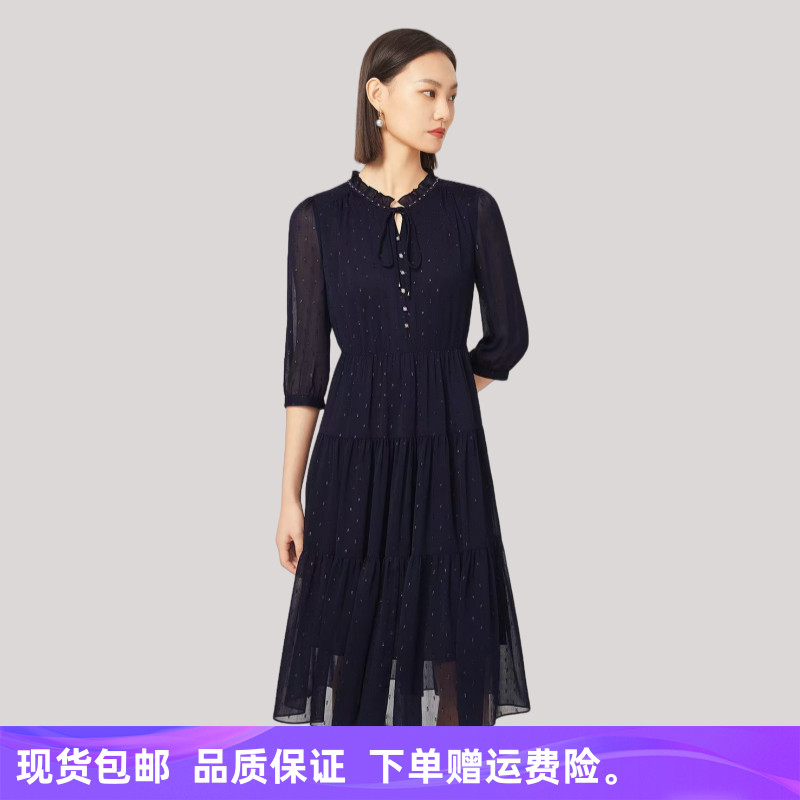 新品2025早秋商场同款时尚气质简约百搭七分袖连衣裙子NF10547R7