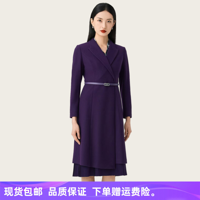 【绵羊毛】娜家商场同款25年冬季新款时尚V领简约气质显瘦连衣裙