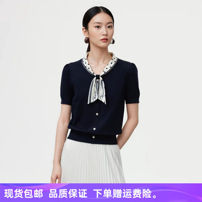 【精简通勤】26夏季新品时尚波点飘带复古高级感套头针织衫上衣