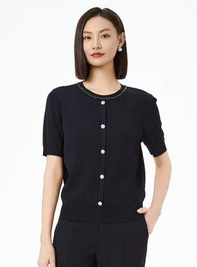 2025新品商场同款简约时尚圆领钉珠百搭针织衫套头上衣NZ04948Q7