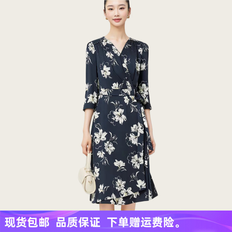 商场同款2025年早秋新品时尚印花气质修身中长款连衣裙NF10196Q7
