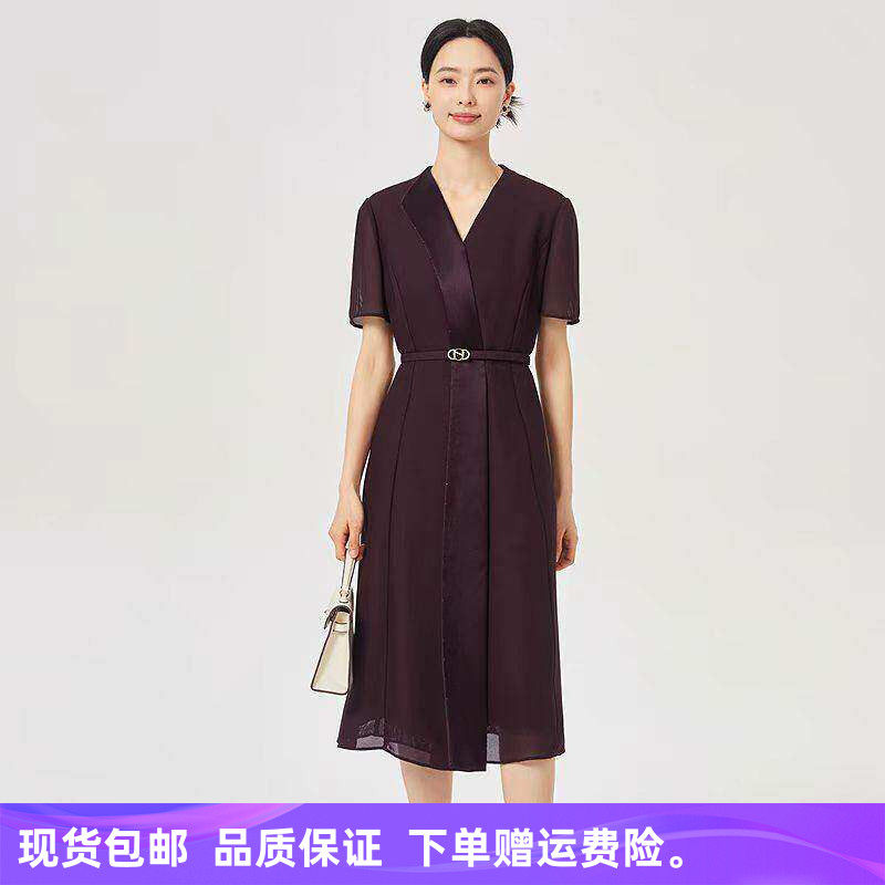 娜家商场同款2026年夏季新款简约气质V领修身连衣裙子NF10469A5