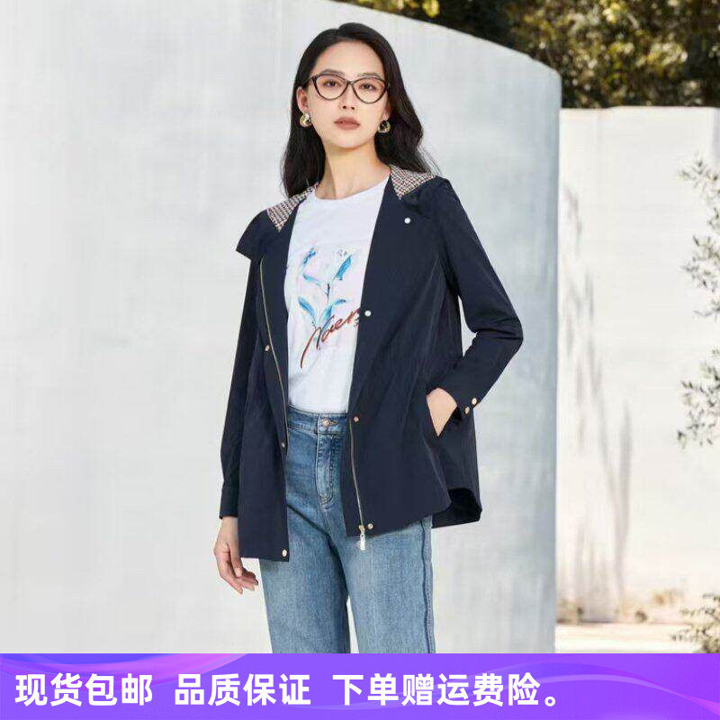 25年秋装新款娜家商场同款时尚休闲气质运动连帽风衣长袖收腰外套