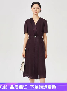 娜家商场同款2025年夏季新款简约气质V领修身连衣裙子NF10469A5