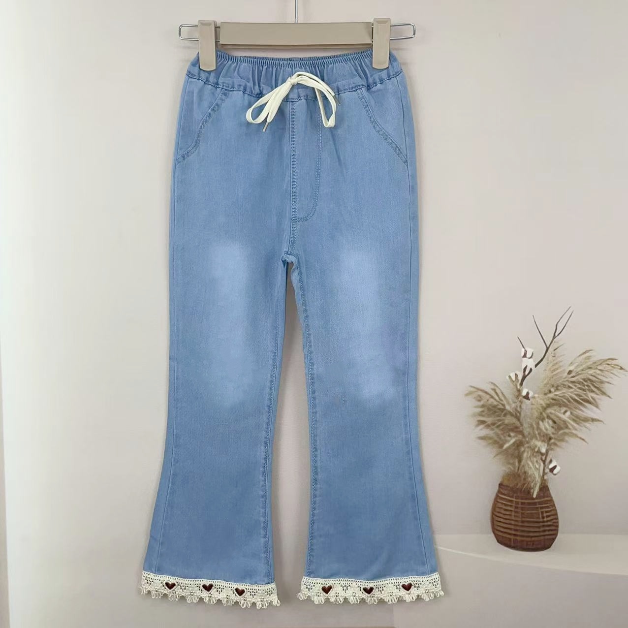 女童裤子夏季薄款宽松牛仔喇叭裤