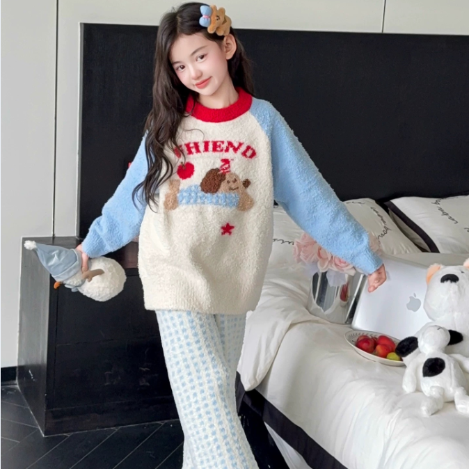 半边绒加厚睡衣A类中大童家居服卡通风套装保暖韩版可外穿秋冬季,童装/婴儿装/亲子装,家居服套装,淘宝优惠券,粉丝福利购,淘宝优惠卷