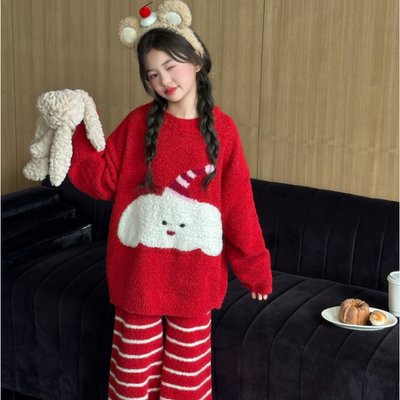 半边绒加厚睡衣A类卡通风中大童家居服秋冬季套装保暖韩版可外穿