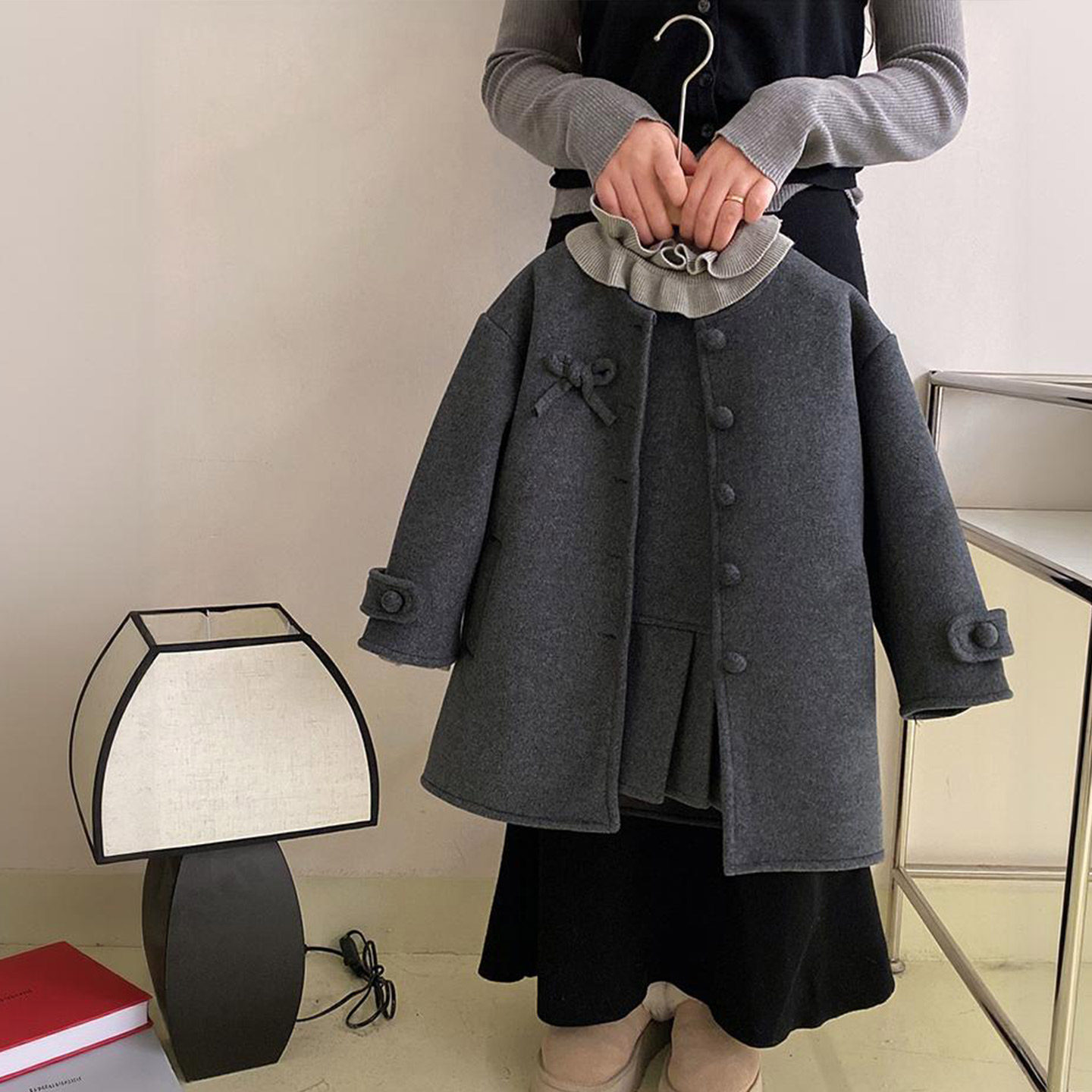女童冬季羊毛呢子大衣套装童装背心裙子针织毛衣三件套女孩外套潮