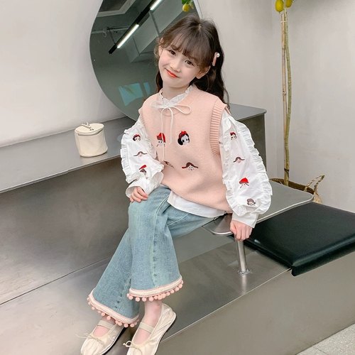 女童毛衣马甲春季2025新款儿童女孩宝宝春秋时尚针织背心衬衫薄款