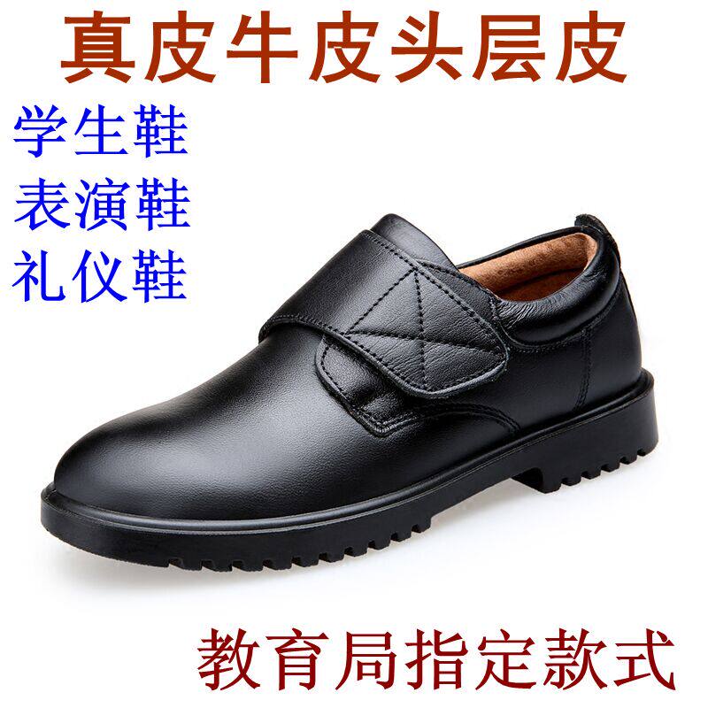 瑞升儿童鞋黑皮鞋男童黑色单鞋真皮中大童英伦学生春秋季表演鞋 - 实物图