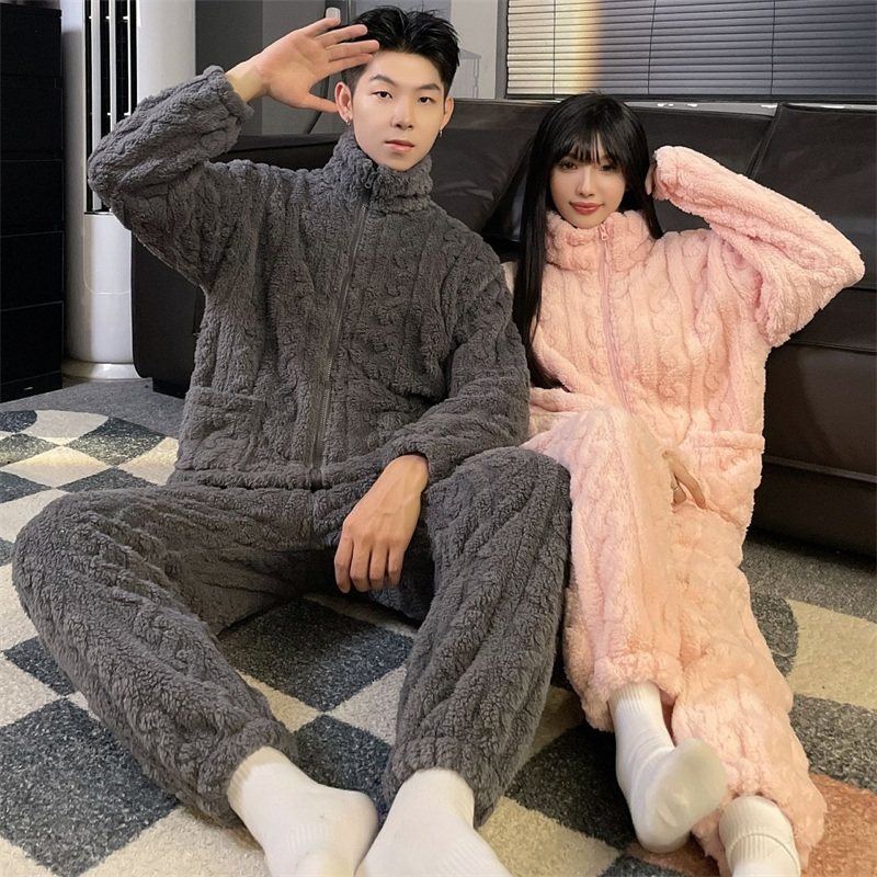 情侣睡衣冬季加绒保暖珊瑚绒家居服男女士夫妻法兰绒拉链高领套装,女士内衣/男士内衣/家居服,睡衣/家居服套装,淘宝优惠券,粉丝福利购,淘宝优惠卷