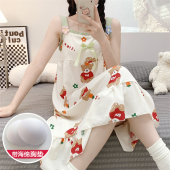 带胸垫睡衣女士夏季 吊带睡裙女家居服 纯棉ins小香风可爱甜美无袖