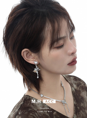 新款个性小众ins橙色渐变镂空蝴蝶耳饰925银针高级感耳钉甜酷风小