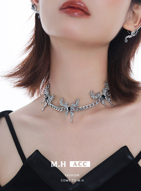 新款个性小众液态蝴蝶项链女镶钻