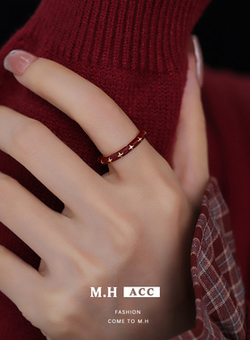 新款个性小众新款复古红色滴油戒