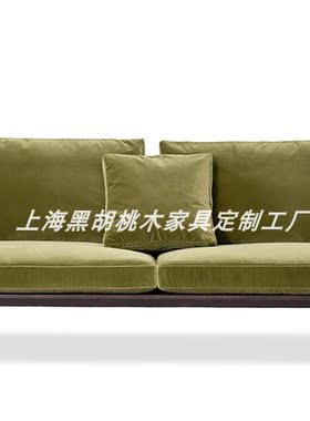 传世家具黑胡桃木北欧简约布艺沙发意式客厅阳台户外沙发组合